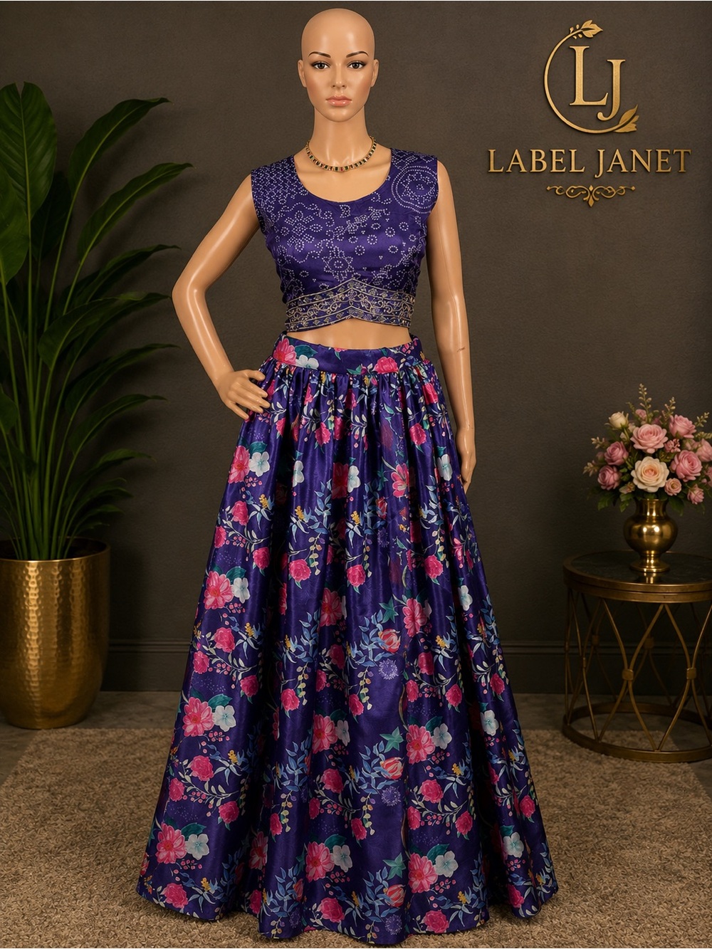 Brand new Coat style Purple Floral Lehenga Set for women,size -M(38”)
